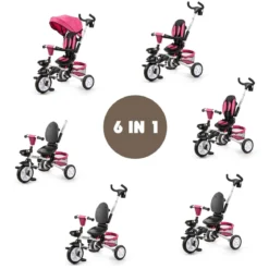 6-in-1 Kinderwagen mit Dach & Sicherheitsgurt für Kinder im Alter von 12 - 50 Monaten Rosa