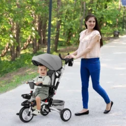 6-in-1 Kinderwagen mit Dach & Sicherheitsgurt für Kinder im Alter von 12 - 50 Monaten Grau