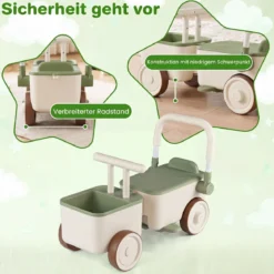 3 in 1 Kinderwagen mit Rollen Schiebe-Zieh-Lauflernwagen mit Stauraum & Klappbarem Griff