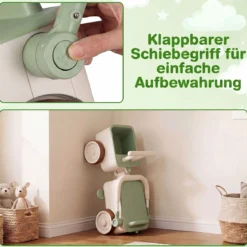 3 in 1 Kinderwagen mit Rollen Schiebe-Zieh-Lauflernwagen mit Stauraum & Klappbarem Griff
