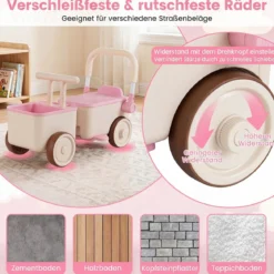 3 in 1 Kinderwagen mit Rollen Schiebe-Zieh-Lauflernwagen mit Stauraum & Klappbarem Griff