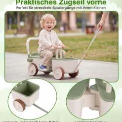 3 in 1 Kinderwagen mit Rollen Schiebe-Zieh-Lauflernwagen mit Stauraum & Klappbarem Griff