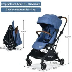 2 in 1 Kinderwagen mit verstellbarem Verdeck Klappbarer Kinderwagen 92 x 53,5 x 100 cm Blau