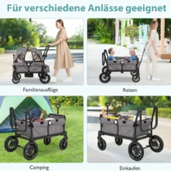 2 in 1 Klappbare Geschwisterwagen mit Verstellbarem Griff & Abnehmbarem Verdeck Grau