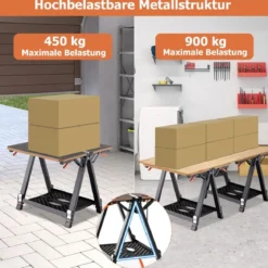 2 in 1 Klappbarer Arbeitstisch mit 8 Einstellbaren Höhen & Arbeitsfläche & Metallrahmen Werkbank