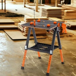 2 in 1 Klappbarer Arbeitstisch mit 8 Einstellbaren Höhen & Arbeitsfläche & Metallrahmen Werkbank