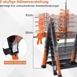 2 in 1 Klappbarer Arbeitstisch mit 8 Einstellbaren Höhen & Arbeitsfläche & Metallrahmen Werkbank
