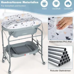 4 in 1 Klappbarer Wickeltisch mit Badewanne tragbare Wickelkommode mit Wickelauflage