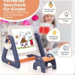 6 in 1 Klappbarer Zeichentisch mit Stuhl & Staffelei Multifunktionaler Spieltisch mit 160 Bausteine