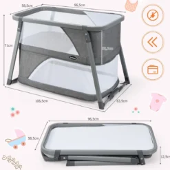 3 in 1 klappbares Babybett tragbares Reisebett 106,5 x 63,5 x 71 cm Grau