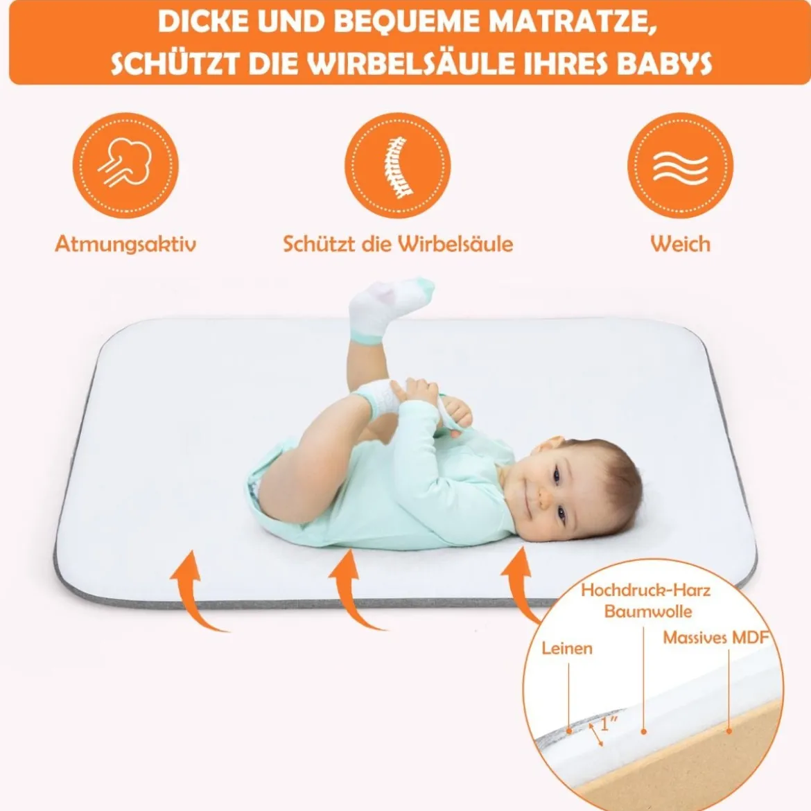 3 in 1 klappbares Babybett tragbares Reisebett 106,5 x 63,5 x 71 cm Grau