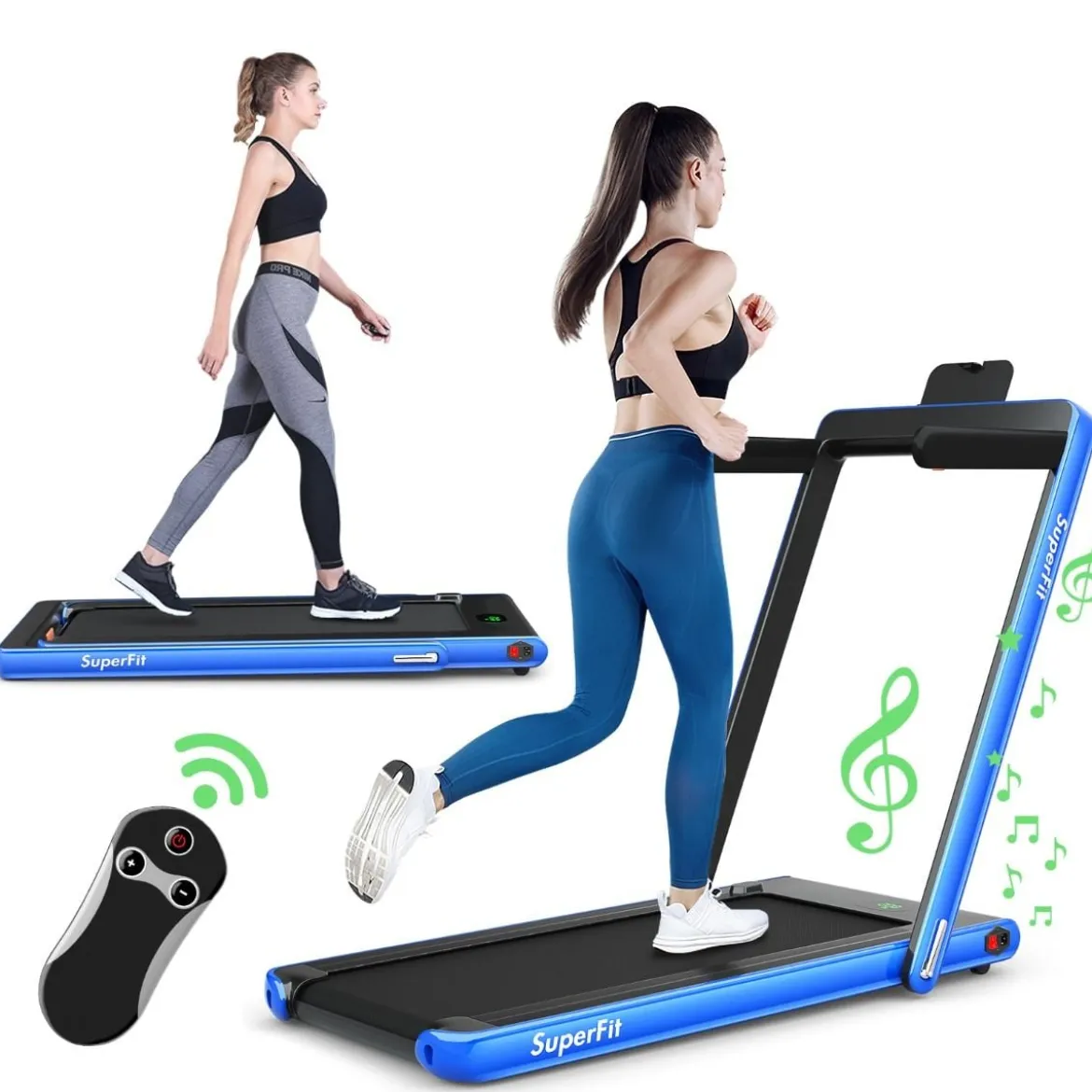 2 in 1 klappbares Laufband mit Bluetooth-Lautsprecher Fernbedienung und LED-Anzeige Blau