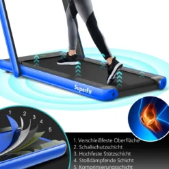 2 in 1 klappbares Laufband mit Bluetooth-Lautsprecher Fernbedienung und LED-Anzeige Blau
