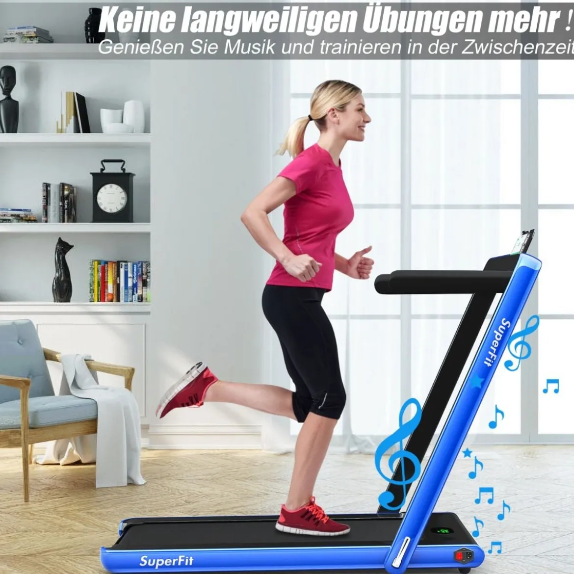 2 in 1 klappbares Laufband mit Bluetooth-Lautsprecher Fernbedienung und LED-Anzeige Blau
