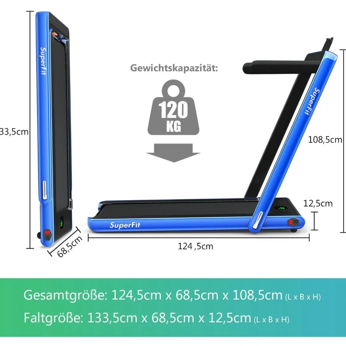 2 in 1 klappbares Laufband mit Bluetooth-Lautsprecher Fernbedienung und LED-Anzeige Blau