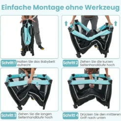 6 in 1 Klappbares Reisebett mit Schaukelfunktion Babykorb 103 x 72,5 x 73,5 cm Mintgrün + Grau