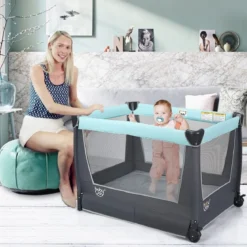 6 in 1 Klappbares Reisebett mit Schaukelfunktion Babykorb 103 x 72,5 x 73,5 cm Mintgrün + Grau