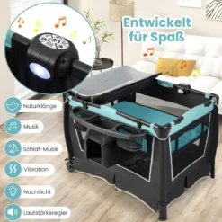 6 in 1 Klappbares Reisebett mit Schaukelfunktion Babykorb 103 x 72,5 x 73,5 cm Mintgrün + Grau