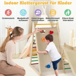 3 in 1 Kletterleiter & Kletterwand & Rutsche Indoor Klettergerüst zum Klettern & Rutschen Bunt