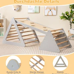 3 in 1 Kletterspielzeug-Set für Kleinkinder Kletterdreieck & Leiter & Rutsche Klettergerüst Grau