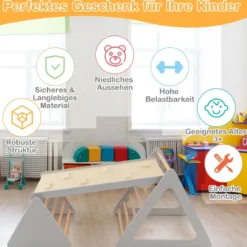 3 in 1 Kletterspielzeug-Set für Kleinkinder Kletterdreieck & Leiter & Rutsche Klettergerüst Grau