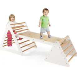 3 in 1 Kletterspielzeug-Set für Kleinkinder Kletterdreieck & Leiter & Rutsche Klettergerüst Natur