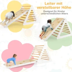 3 in 1 Kletterspielzeug-Set für Kleinkinder Kletterdreieck & Leiter & Rutsche Klettergerüst Natur
