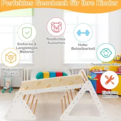 3 in 1 Kletterspielzeug-Set für Kleinkinder Kletterdreieck & Leiter & Rutsche Klettergerüst Natur
