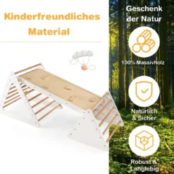 3 in 1 Kletterspielzeug-Set für Kleinkinder Kletterdreieck & Leiter & Rutsche Klettergerüst Natur