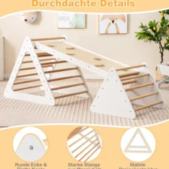3 in 1 Kletterspielzeug-Set für Kleinkinder Kletterdreieck & Leiter & Rutsche Klettergerüst Natur