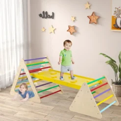 3 in 1 Kletterspielzeug Set mit Kletterdreieck & Leiter & Rutsche Klettergerüst Bunt