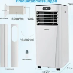 4 in 1 Klimagerät Kühlen&Ventilieren&Entfeuchten Tragbares Klimagerät mit Fernbedienung 9000 BTU für 30㎡