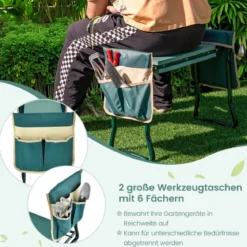 2 in 1 Kniebank für Gartenarbeit mit 2 Werkzeugtaschen Klappbar 58 x 27,5 x 50 cm Grün
