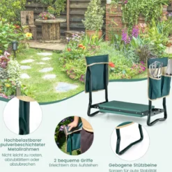 2 in 1 Kniebank für Gartenarbeit mit 2 Werkzeugtaschen Klappbar 58 x 27,5 x 50 cm Grün
