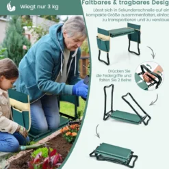 2 in 1 Kniebank für Gartenarbeit mit 2 Werkzeugtaschen Klappbar 58 x 27,5 x 50 cm Grün
