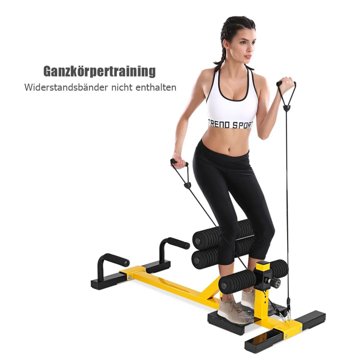 3-in-1 Kniebeugentrainer Squat Machine Abdominal Bein Trainingsgerät Gelb