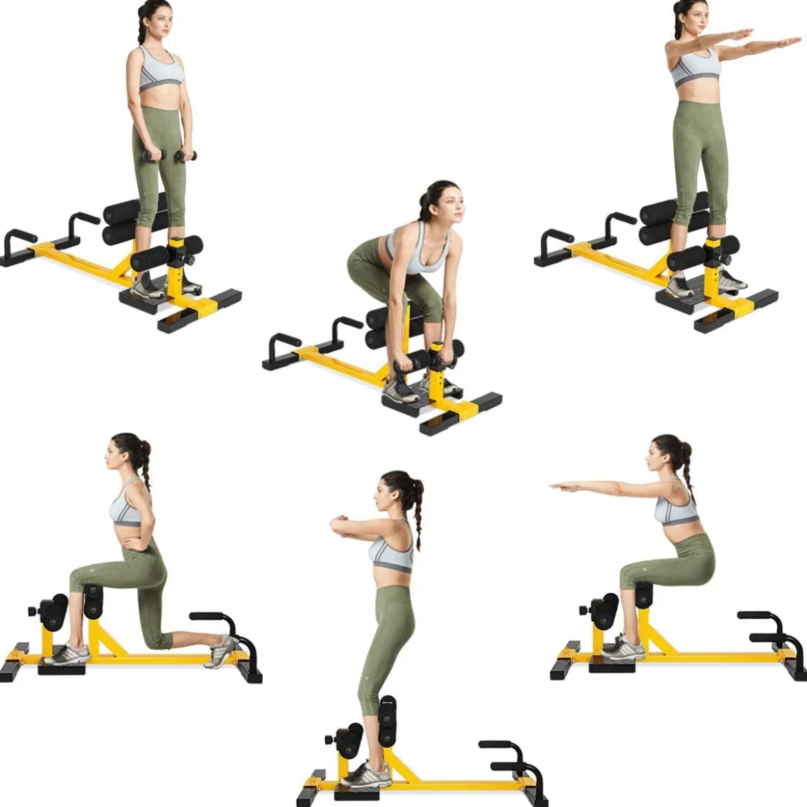 3-in-1 Kniebeugentrainer Squat Machine Abdominal Bein Trainingsgerät Gelb