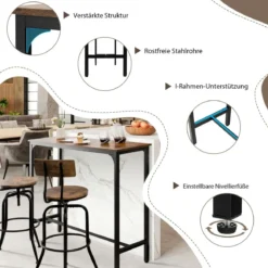2 in 1 Konsolentisch und Bartisch Vintage mit schwarzem Metallgestell 120 x 40 x 101 cm Rustikales Braun