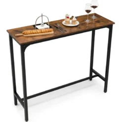 2 in 1 Konsolentisch und Bartisch Vintage mit schwarzem Metallgestell 120 x 40 x 101 cm Rustikales Braun