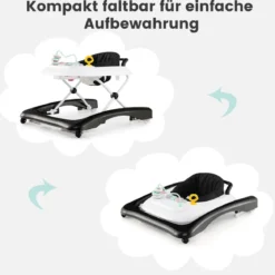 3 in 1 Lauflernhilfe klappbar Lauflernwagen mit verstellbarer Höhen & Geschwindigkeit Schwarz/Grau/Rosa