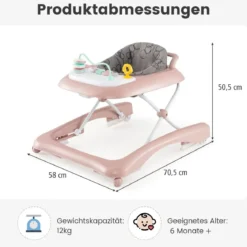 3 in 1 Lauflernhilfe klappbar Lauflernwagen mit verstellbarer Höhen & Geschwindigkeit Schwarz/Grau/Rosa
