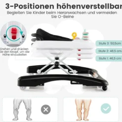 3 in 1 Lauflernhilfe klappbar Lauflernwagen mit verstellbarer Höhen & Geschwindigkeit Schwarz/Grau/Rosa