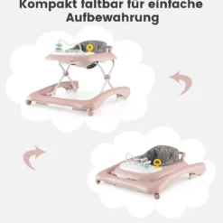 3 in 1 Lauflernhilfe klappbar Lauflernwagen mit verstellbarer Höhen & Geschwindigkeit Schwarz/Grau/Rosa