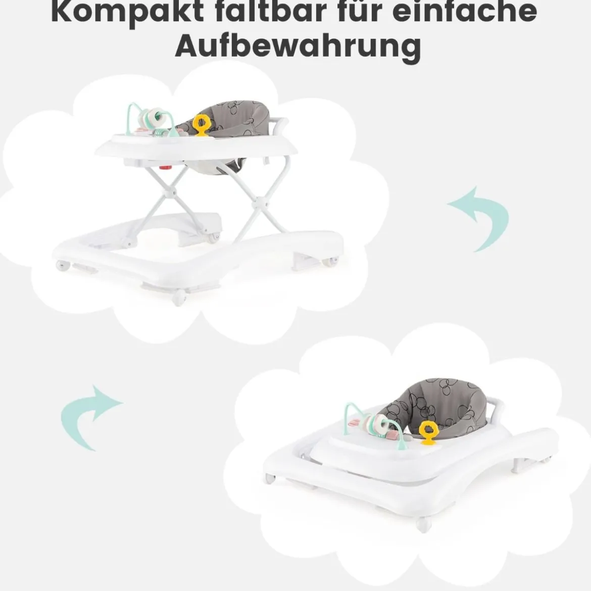 3 in 1 Lauflernhilfe klappbar Lauflernwagen mit verstellbarer Höhen & Geschwindigkeit Schwarz/Grau/Rosa