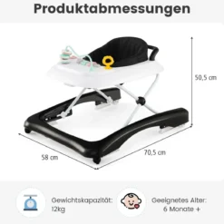 3 in 1 Lauflernhilfe klappbar Lauflernwagen mit verstellbarer Höhen & Geschwindigkeit Schwarz/Grau/Rosa