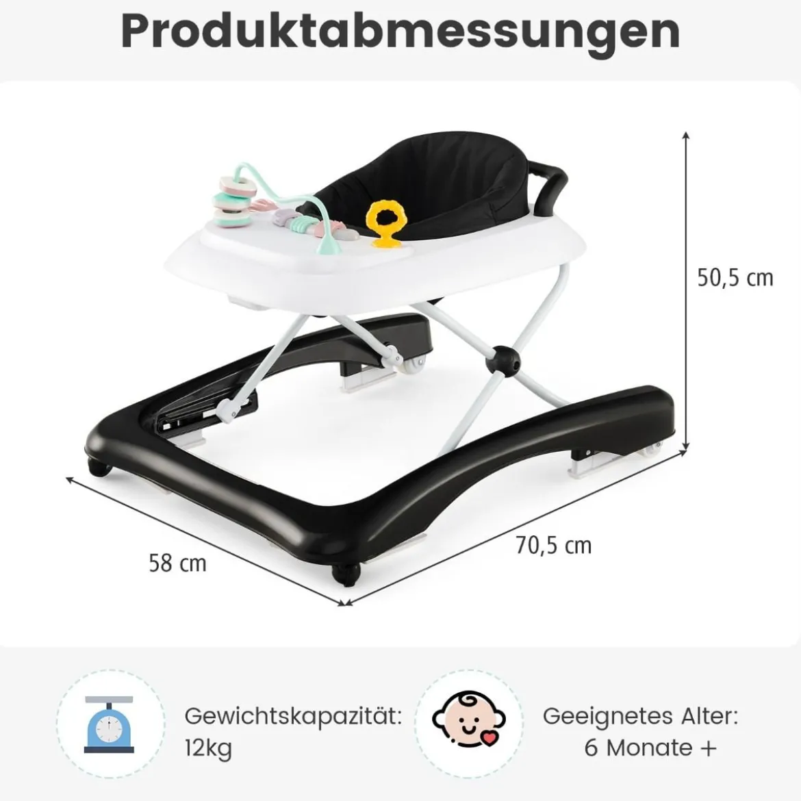 3 in 1 Lauflernhilfe klappbar Lauflernwagen mit verstellbarer Höhen & Geschwindigkeit Schwarz/Grau/Rosa