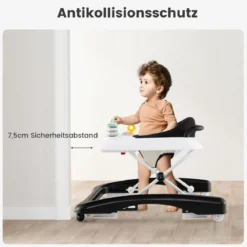 3 in 1 Lauflernhilfe klappbar Lauflernwagen mit verstellbarer Höhen & Geschwindigkeit Schwarz/Grau/Rosa