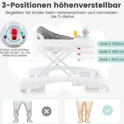 3 in 1 Lauflernhilfe klappbar Lauflernwagen mit verstellbarer Höhen & Geschwindigkeit Schwarz/Grau/Rosa