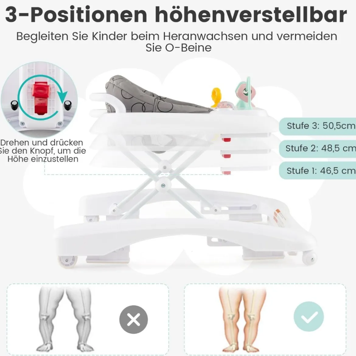 3 in 1 Lauflernhilfe klappbar Lauflernwagen mit verstellbarer Höhen & Geschwindigkeit Schwarz/Grau/Rosa