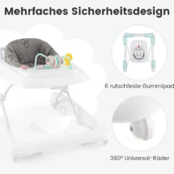 3 in 1 Lauflernhilfe klappbar Lauflernwagen mit verstellbarer Höhen & Geschwindigkeit Schwarz/Grau/Rosa